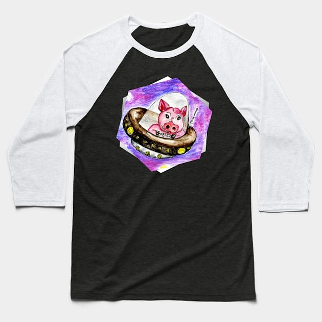 Pig in spaceship Baseball T-Shirt by AnnArtshock